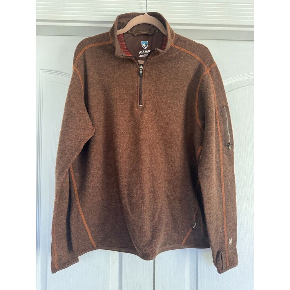Kuhl burnt orange Chianti Fleece 1/4 Zip Pullover Thumb Hole Wool Blend Women XL